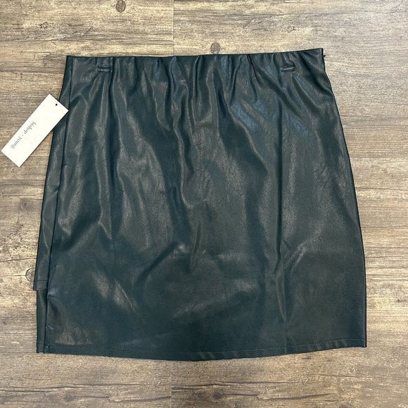 BISHOP + YOUNG Anthropologie VEGAN LEATHER Mini Skirt Black/Jade NWT - Picture 7 of 10